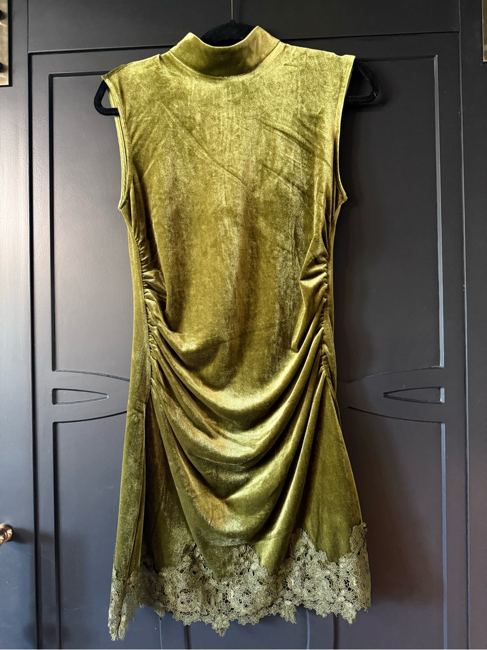 Commense Olive Velvet High Neck Top